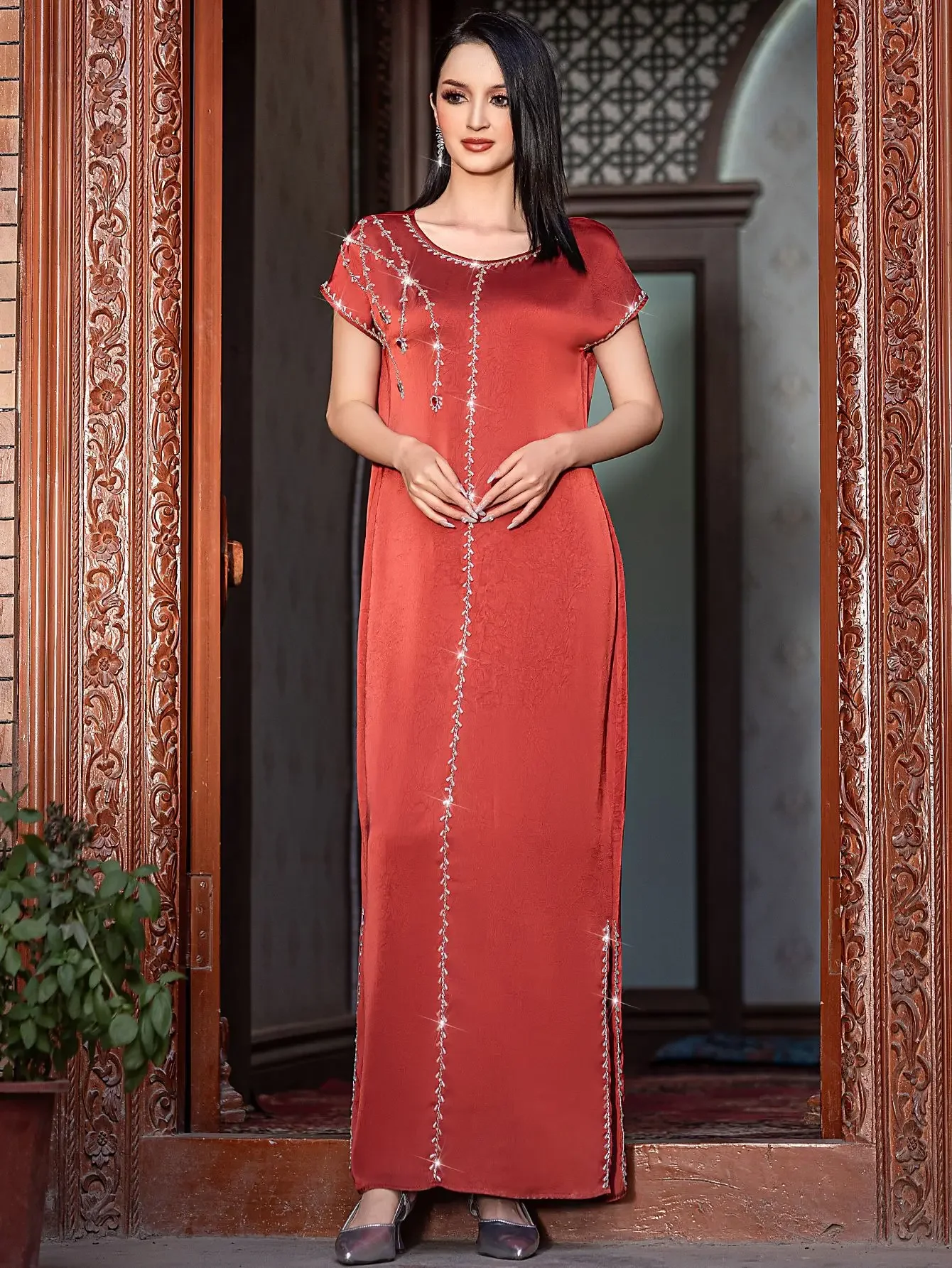 

Ramadan Eid Diamonds Abaya Arabic Jalabiya Dress Dubai Saudi Moroccan Women Evening Party Gown Muslim Caftan Femme Robe Vestido