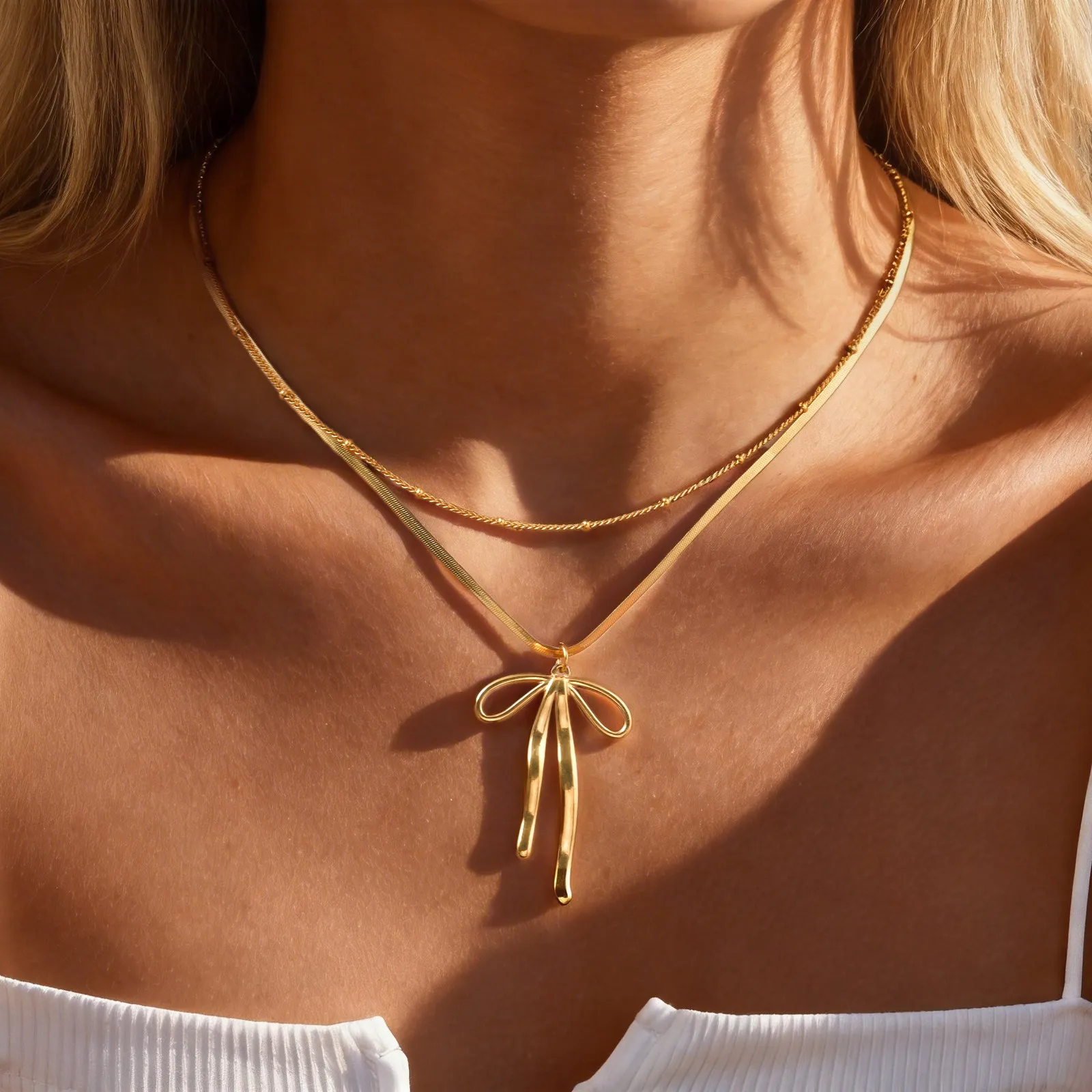 Vnox 2-teiliges Edelstahl-Halsketten-Set mit goldfarbenem Schmetterlingsanhänger, verstellbare Länge der Kette, Abstandsperlen, eleganter Alltagsschmuck – Detail 8