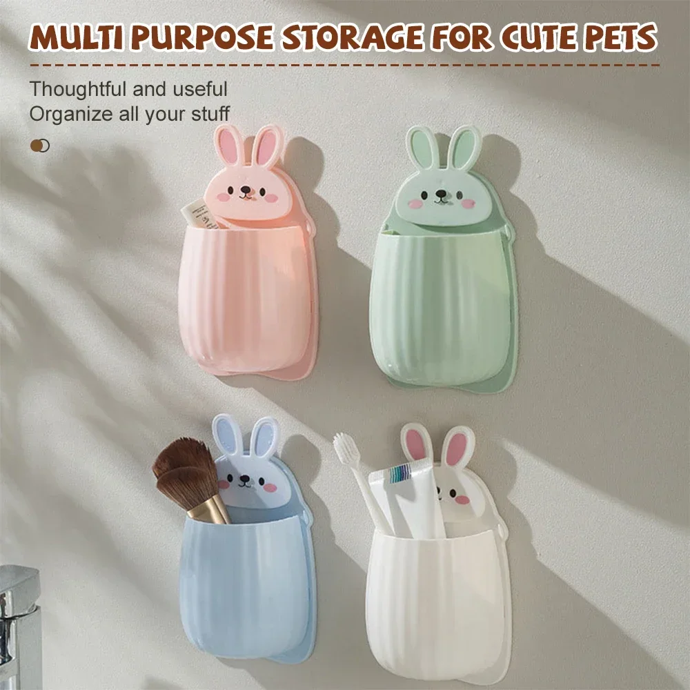 PunchFree Wall Mounted Storage Rack Strong and Traceless Rabbit Cartoon Kitchen Large Capacity With Drainage Function Storagebox