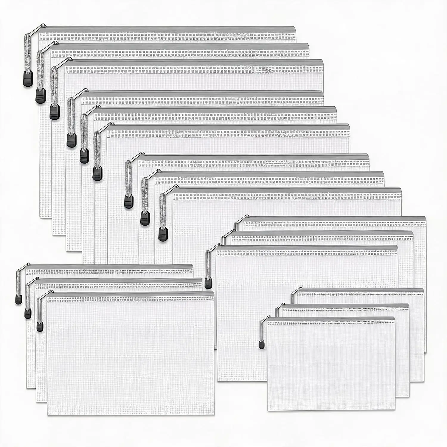 56-Pack Waterproof PVC Mesh Zipper Pouch  A3/A4/A5/A6/B4/B5/B6  Size File Document Pockets Bill Bags Folders for Office Home Stationery Supply