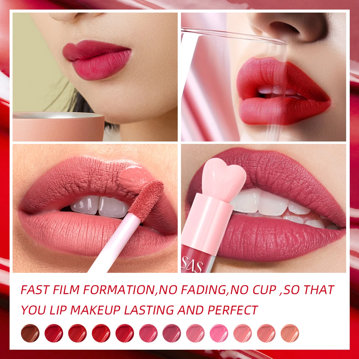 Matte liquid lip gloss, 12 colors, long-lasting, waterproof, non-staining, velvet matte lip gloss lipstick