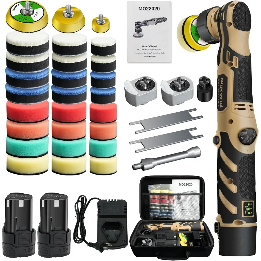 Cordless Mini Polisher 1/1.5/2 Inch with Dual Action and Random Orbital Function 11 Variable Speed Settings Ranging from 2500 t
