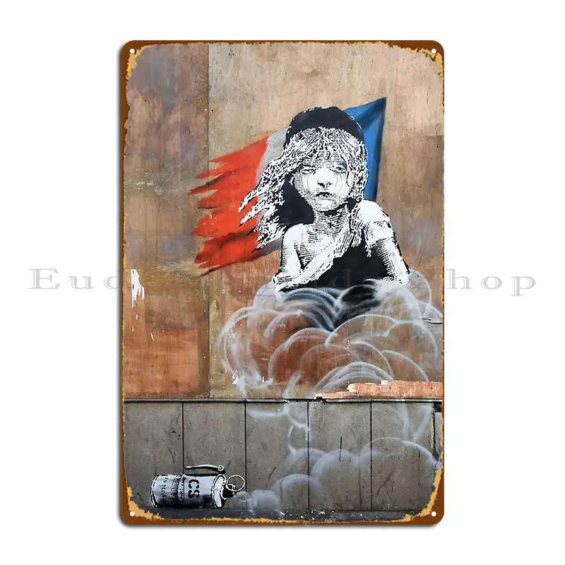 Cosette Teargas Qr Code Banksy Metal Sign Home Personalized Plaques Garage Personalized Tin Sign Poster