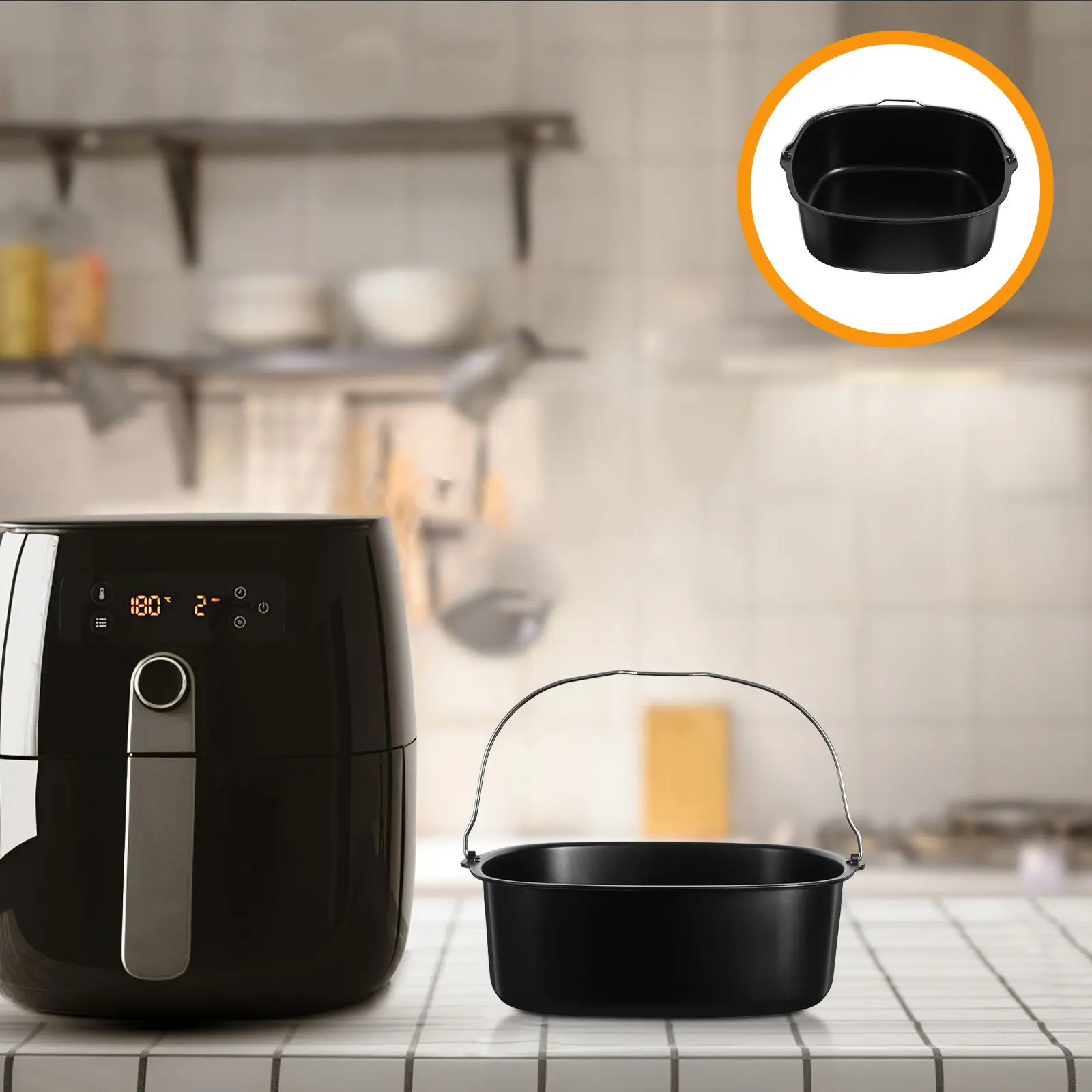 Cesto de Cozimento Multifuncional para Fritadeira de Ar e Forno, em Aço Carbono Reforçado, para Bolos, Destacável, Acessório de Cozinha