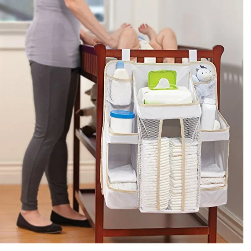 White/Grey Oxford Portable Baby Bed Hanging Storage Bag Toy Diapers Pocket Bedside Organizer Infant Crib Bedding Set Organizer