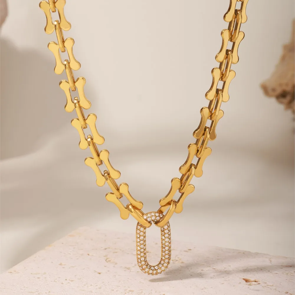 Rock Hip-hop Style Thick Chain Necklace Bracelet In Stainless Steel 18k Gold Plated Pendant Necklaces Bracelets Set For Women