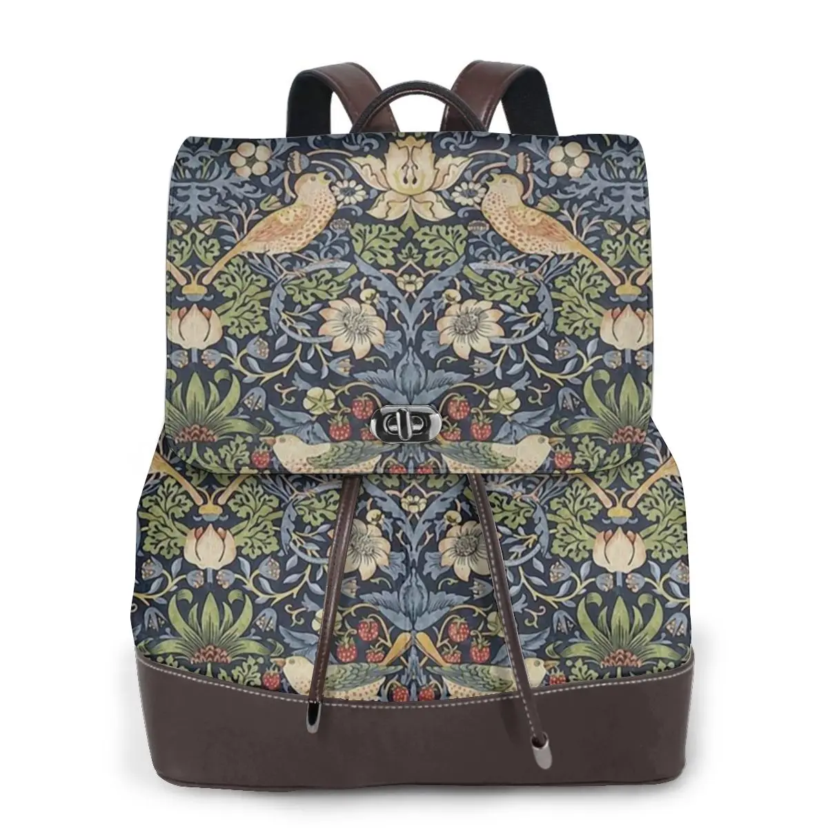 William Morris Strawberry Thief Pattern Bookbag School Student Bags Hiking Travel Daypack for Women Fashion Derma Backpack