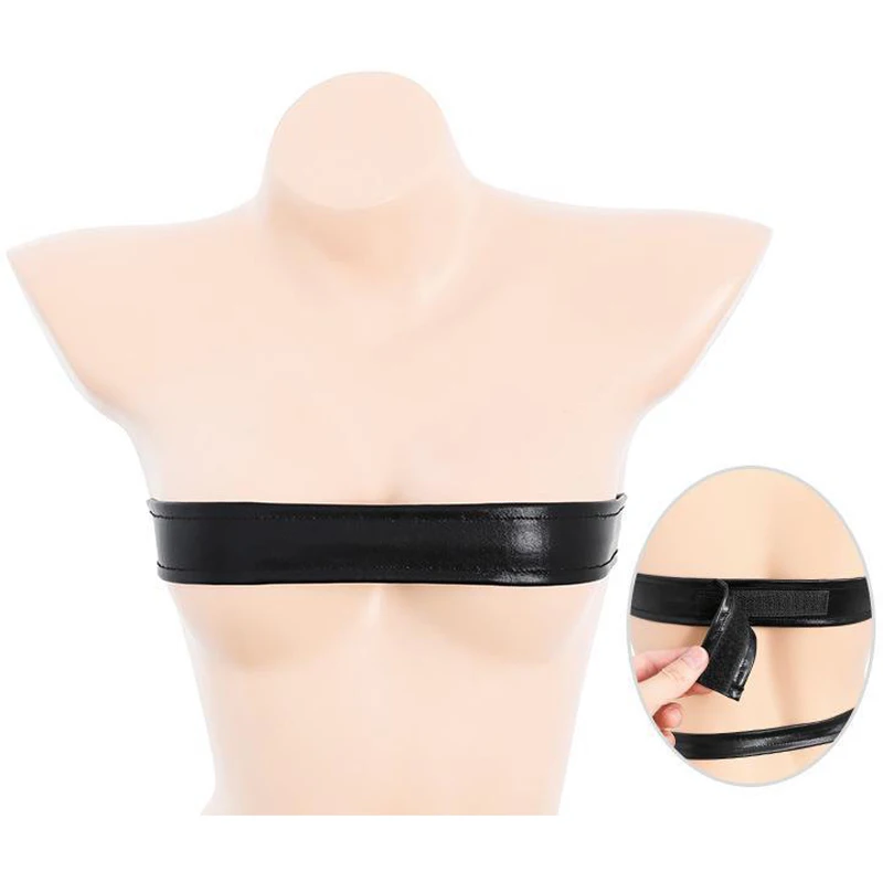 Sexy Faux Leather Traction Bind Underwear Set Gold Chain Cosplay Costume Amine Women Nightwear Role Play Outfits Lingerie Party view 3