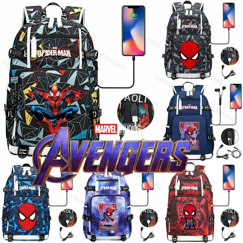Mochila De Los Vengadores De Spiderman, Mochila escolar con tema De Marvel con USB, Mochila De Viaje, papelería De estudio, bolsas De figuras De Anime superhéroes