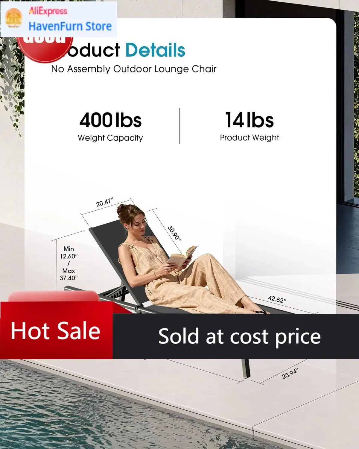 

Акционная цена! Складное уличное кресло-шезлонг с 5 положениями регулировки, не требует сборки.