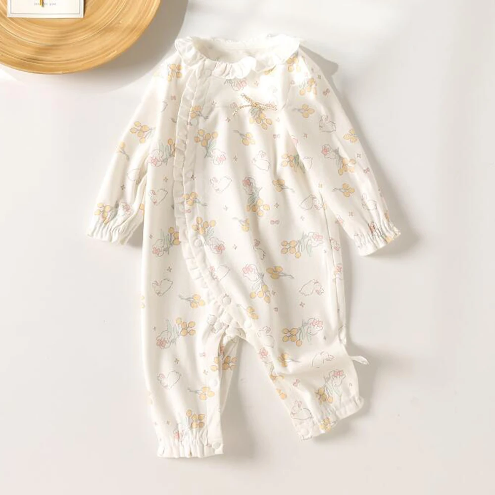 Baby Girl Christmas Romper Long Sleeve Floral Animal Print Baby Jumpsuits Spring Autumn Princess Infant Onesies Birthday Clothes