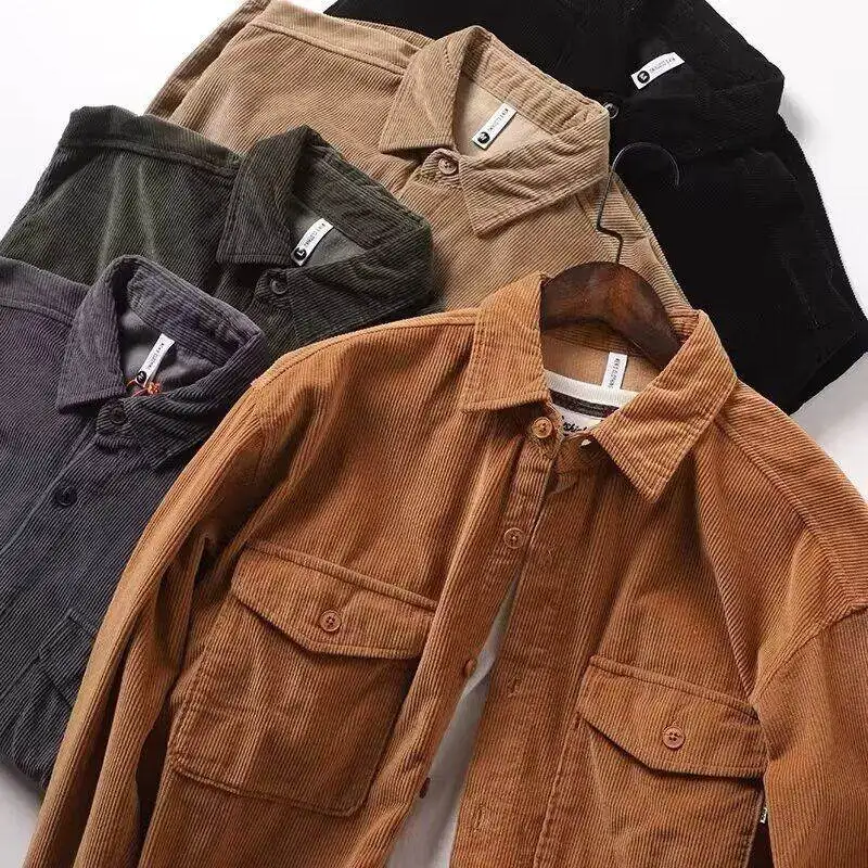 

Мужская теплая свободная рубашка из американского вельвета для осени и зимы, повседневная, приталенная, с длинным рукавом, на пуговицах, стандартный крой