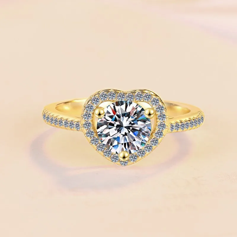 

JZ0128 Lefei Fashion Luxury Trendy Classic Moissanite Design Gold Plated Heart Ring Charms Women 925 Silver Wedding Jewelry Gift
