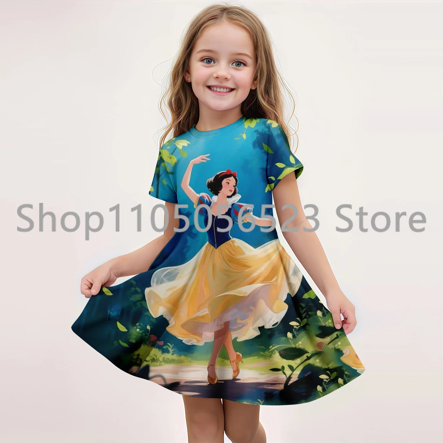 

MINISO новое летнее платье для девочек, модное милое Белоснежное платье с круглым вырезом и 3D принтом, детская одежда принцессы с короткими рукавами