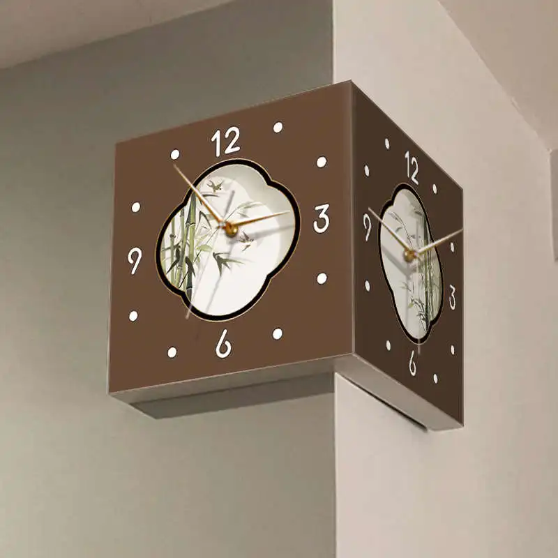 ไม้ไผ่ปลอดภัยห้องนั่งเล่นมุมนาฬิกาแขวนสองด้าน Creative NO punching ง่ายนาฬิกาไม้ไผ่นาฬิกาแขวนโคมไฟติดผนังภาพวาด