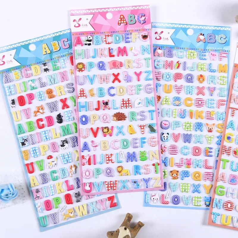 4 Stuks Cartoon Dier Engelse Letters Gezwollen 3d Stickers Zelfklevende Sticker Diy Scrapbooking Schattige Briefpapier School Kantoorbenodigdheden