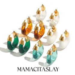 MamacitaSlay 316L Stainless Steel Resin U Shape Hoop Earring 18K Gold Plated Waterproof Jewelry For Women Trendy Chunky Earrings