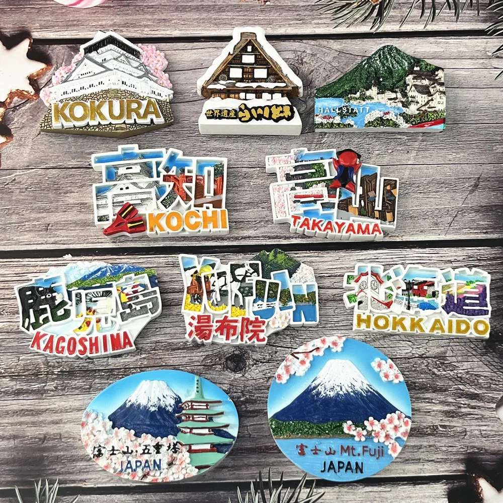 Japan Shirakawa-go & Mount Fuji 3D Fridge Magnet Set, World Heritage & Iconic Landscape Resin Souvenir, Collectible Gift