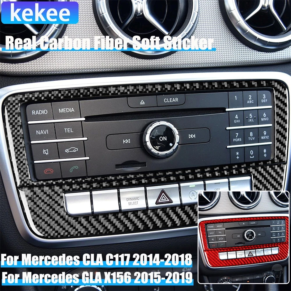 

Real Carbon Fiber Car Accessories Center Console Radio Cover Soft Sticker For Mercedes CLA C117 2014-2018 GLA X156 2015-2019