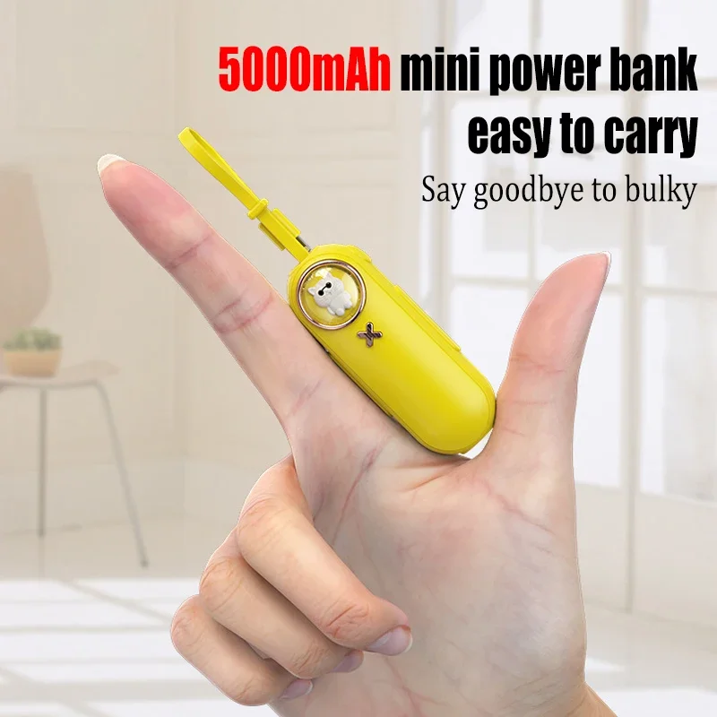 

5000mAh Mini Power Bank Portable Emergency Mobile Phone Battery with Built-in Cable Cute Cartoon Powerbank for Universal Phones