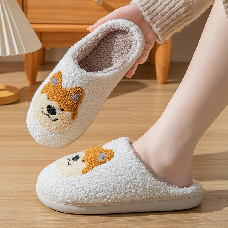 Winter Warm Plush Cartoon Slippers Women Soft Sole Non Slip Home Cotton Shoes Woman Comfortable Indoor Bedroom Slippers Female