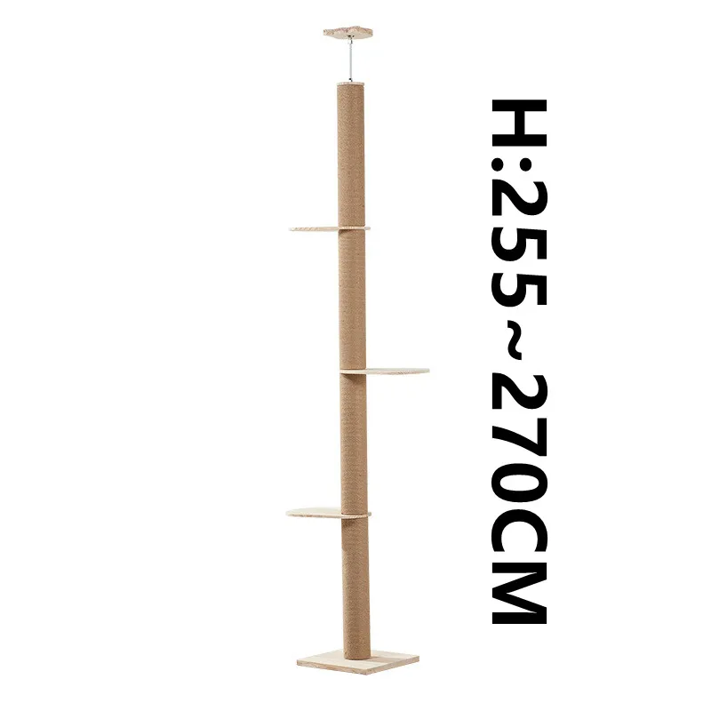 Cat Scratching Sisal Tree Adjustable Floor to Ceiling Cat Condo Wood Cat Climbing Jumping Frame Cat Scratcher Post Tower