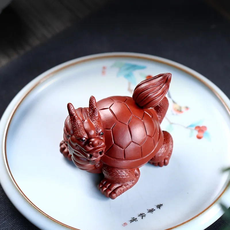 Yixing Purplue Sand Tea Pet Handmade Creative Tea Ceremony Decoration Dahongpao Tea Dragon Turtle