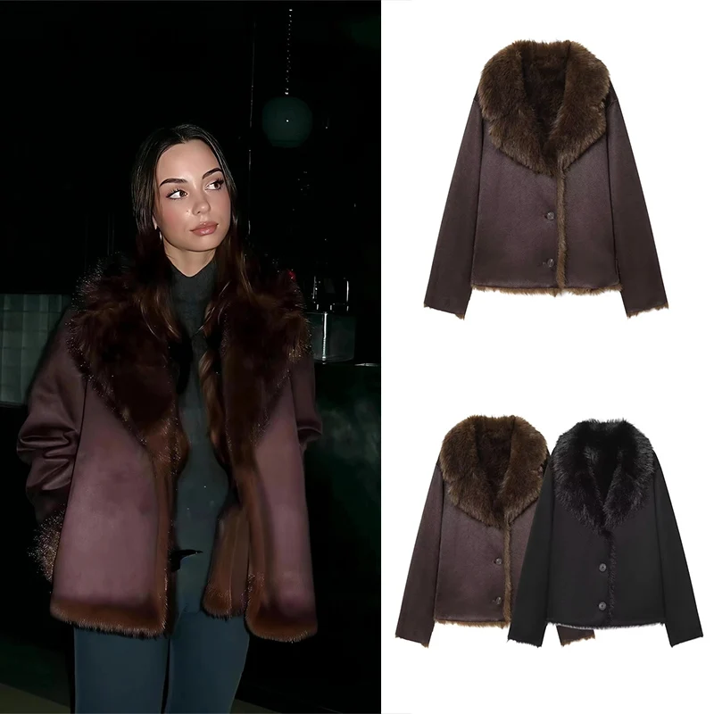 Guobioziy Women's Reversible Fur Coat 2026 Autumn/Winter New Style Solid Color Lapel European Style Casual and Commuter