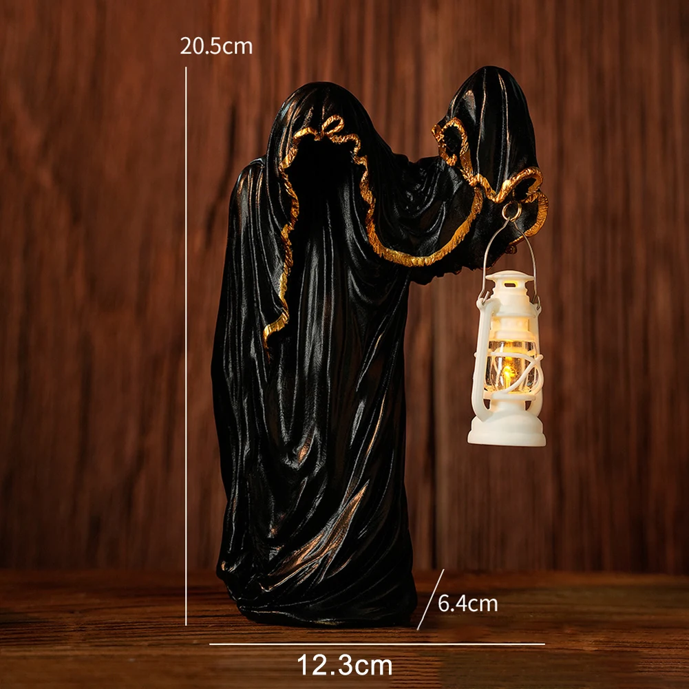 فانوس الهالوين الإبداعي يتميز بزخرفة راتينج رجل غامض أسود للديكور الاحتفالي الداخلي والخارجي #2