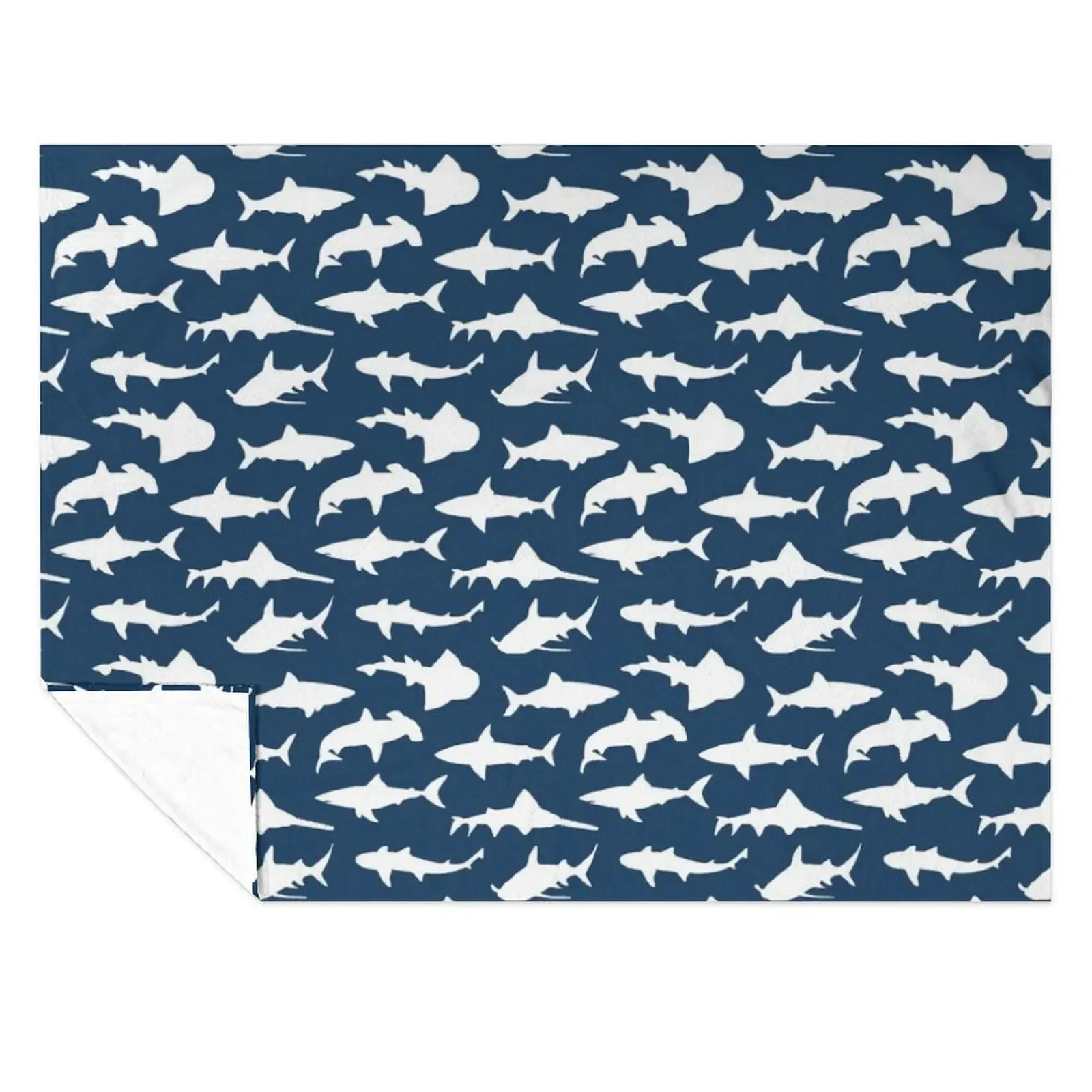 

Sharks on Navy Blue Throw Blanket Sleeping Bag Flannel Fabric Decorative Sofas Sofa Throw Blankets