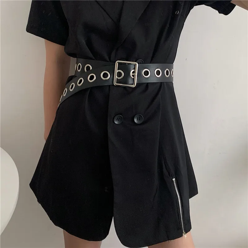 125CM Long Soft Faux Leather Belt Female Knot Black Waistband Sweater New Silver Square Hollow Belts Pin Buckle Coat Party Strap