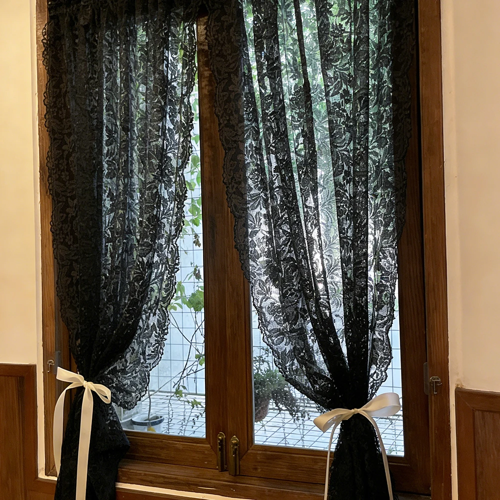 BUYNOW 1PC Lace Solid Curtains Short Curtains Retro Royal-Style Living Room Bedroom Kitchen Fabric Curtain Daily Party Decor