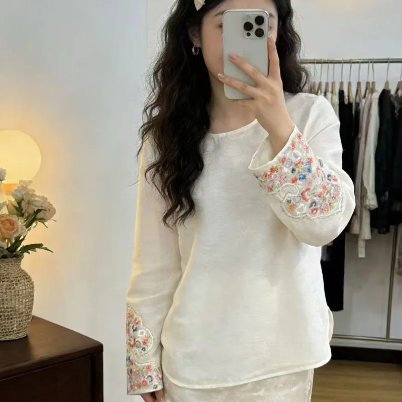 

High-end Spring Autumn New Coat Embroidery Flowers Women Elegant Loose Lady Top S-XXL