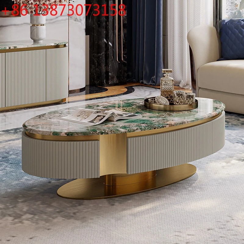 

Light luxury coffee table post-modern model room Italian high-end fashion marble oval tea machine table