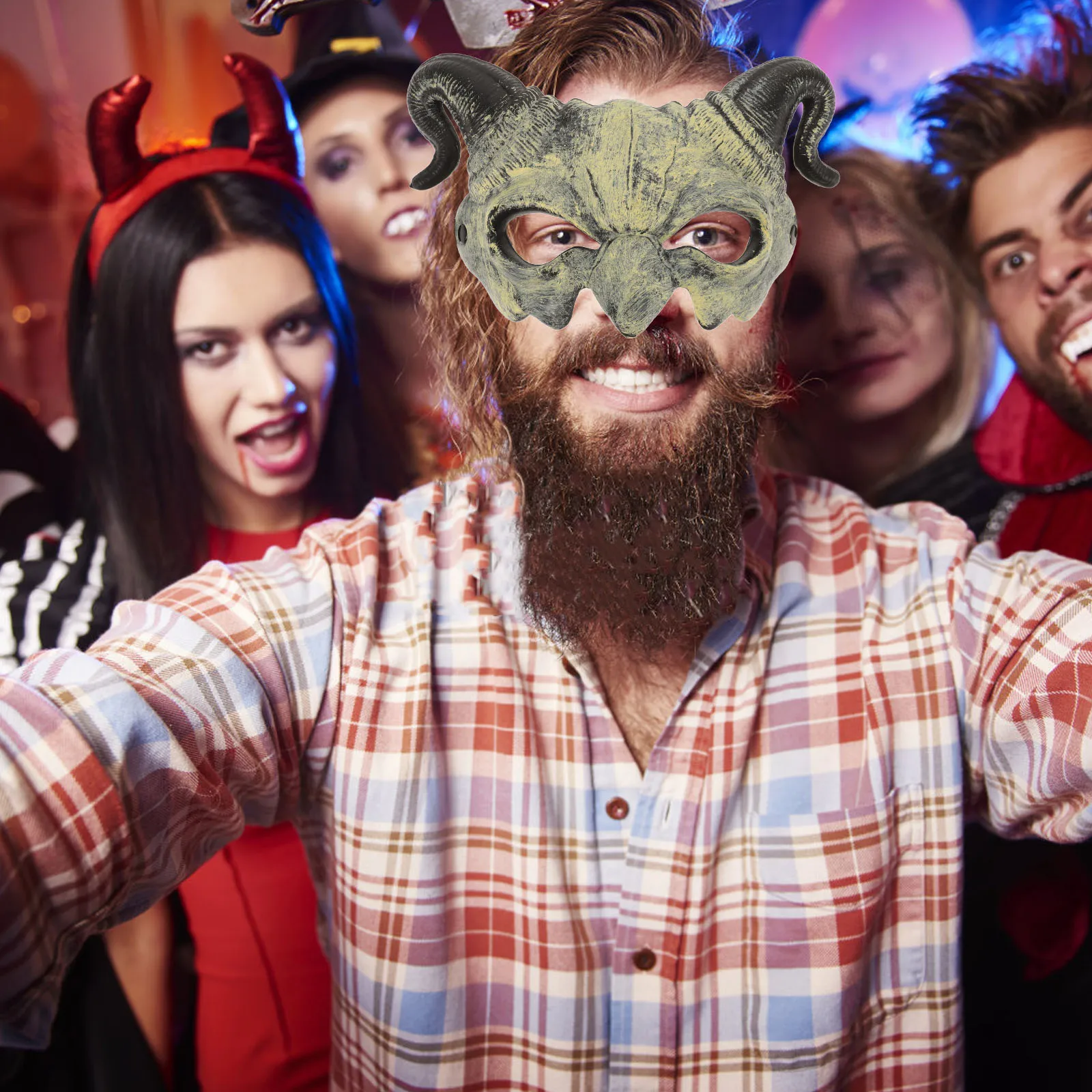 Maschera di Halloween Diavolo Mezza faccia Spaventoso Ghostlike Marrone Horror Costume da festa Prop PU Comodo novità Cosplay Regalo in maschera