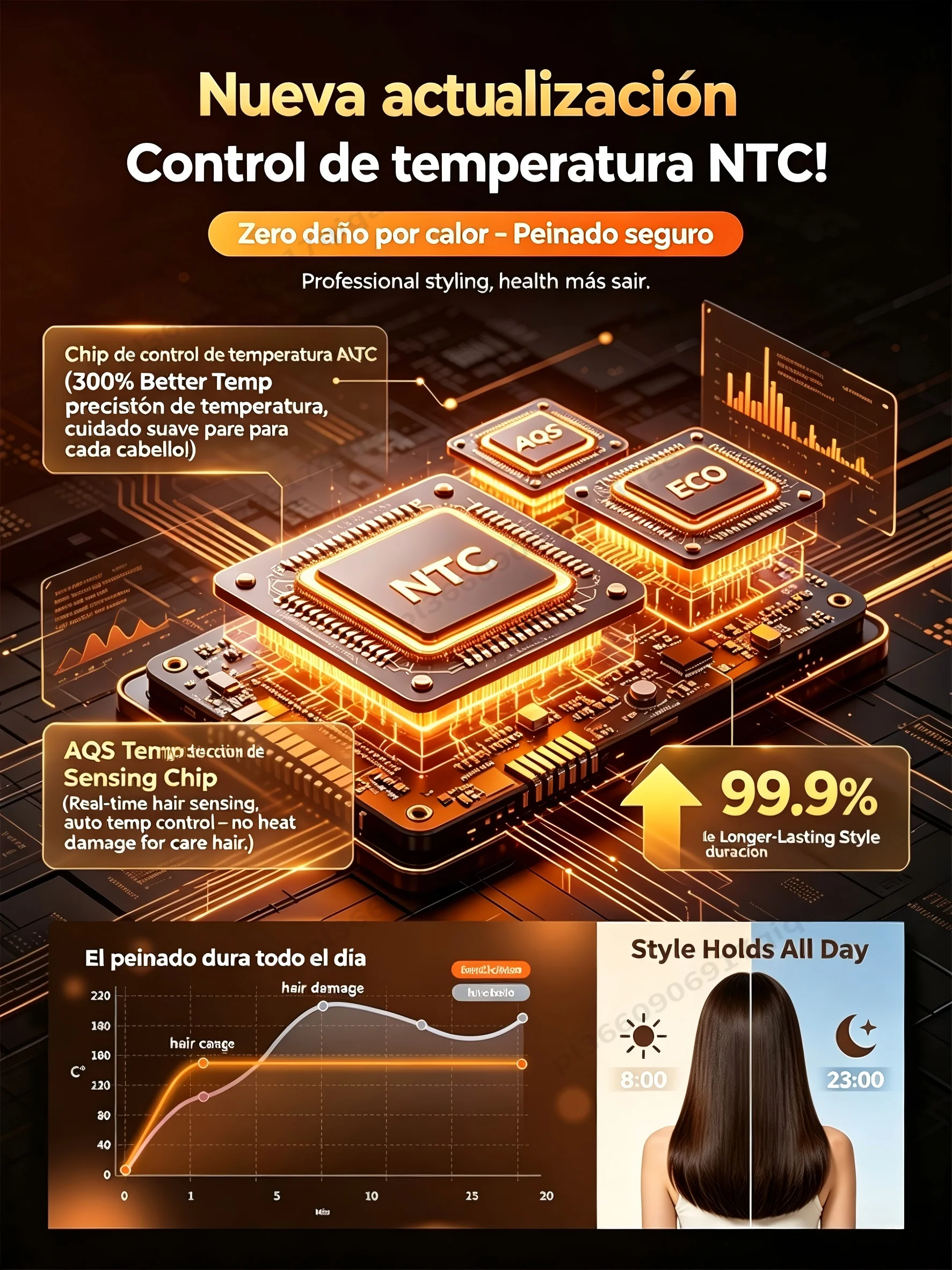 Envío local España SenCiciMen 2 en 1 plancha de pelo alta cal. con iones negativos y secador – sin dañar el cabello control intel. temp. menos encrespamiento cabello más brillante y suave alisador regalo para mujer