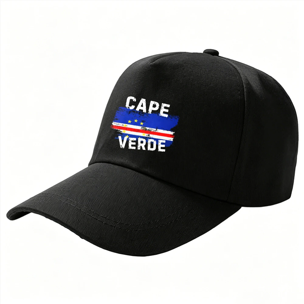 Retro Tropical Unisex Trucker Cap Distressed Paint Stroke National Flag Split Cape Verde Summer Vacation Patriotic Cotton Hat