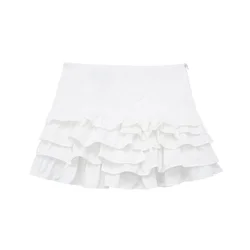 2024 Spring/Summer New Women's Versatile Casual High Waist Ruffle Edge Solid Color Layered Half Skirt Pants