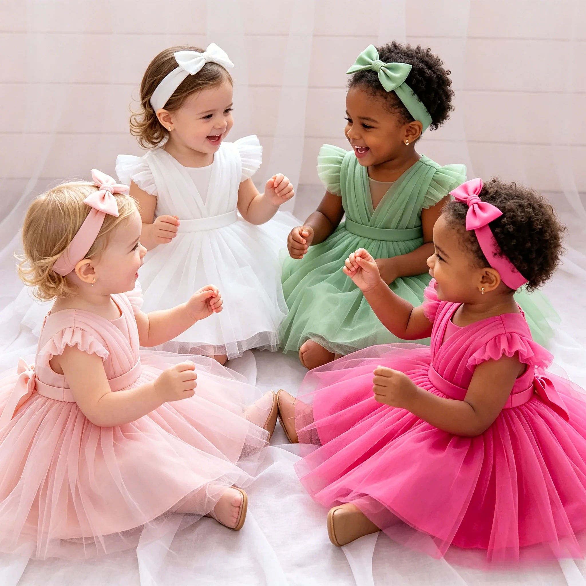 

Платье для маленьких девочек на крестины, с рукавами-крылышками, из фатина, на 1-й день рождения, платья принцессы, вечерние платья для девочек, нарядные платья для подружек невесты, ASQ03