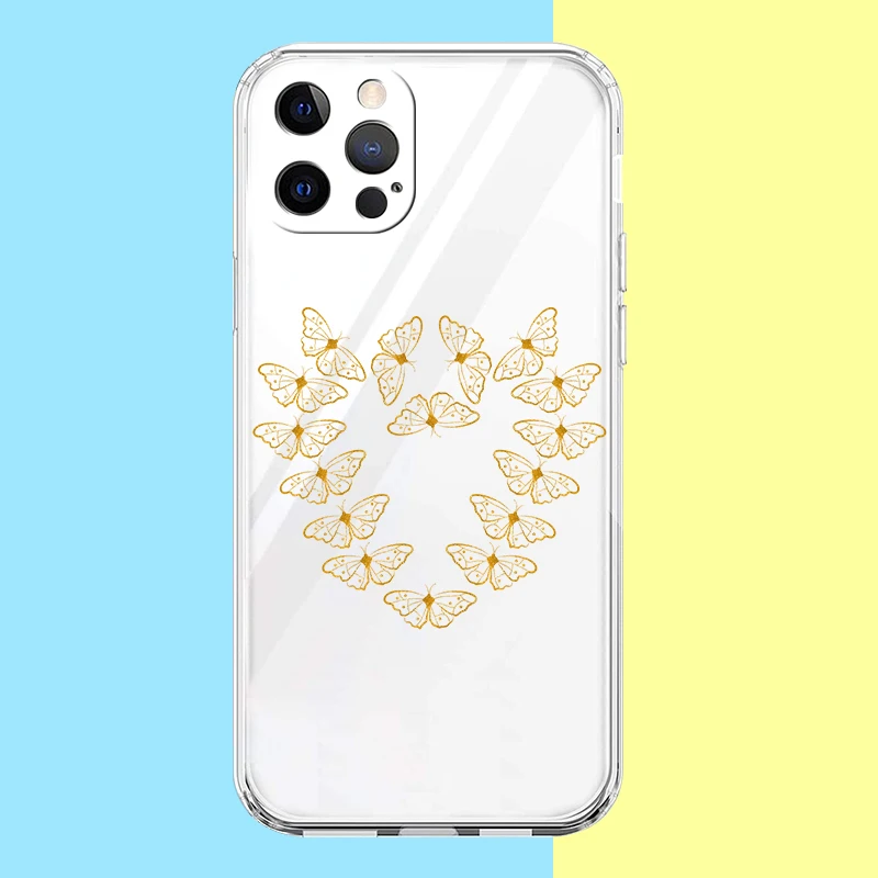 เคสครอบโทรศัพท์ลายผีเสื้อสีทองสำหรับ redmi Note 10 11 11T 7 8 8T 9 K40 9A เกม9C Pro PLUS ซิลิโคนใสกระเป๋าถือทรงแข็ง