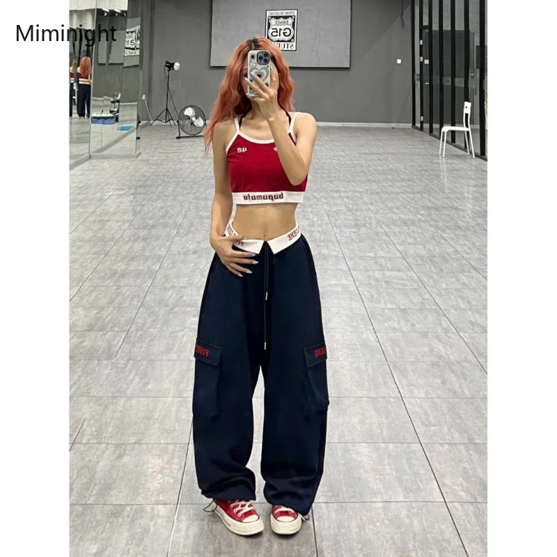 Vintage Baggy Cargo Hosen Frau Streetwear Vintage Hip Hop Stil Brief Stickerei Jogginghose Y2k Mode Breite Bein Mujer Böden