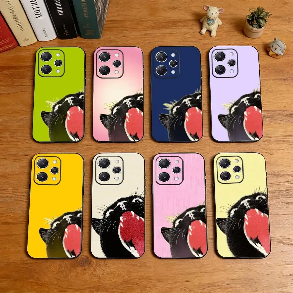 

Funny Screaming Black Cat Phone Case Silicone Soft For IPhone 17 16 15 14 13 12 11 X XR Plus Pro Max Plus