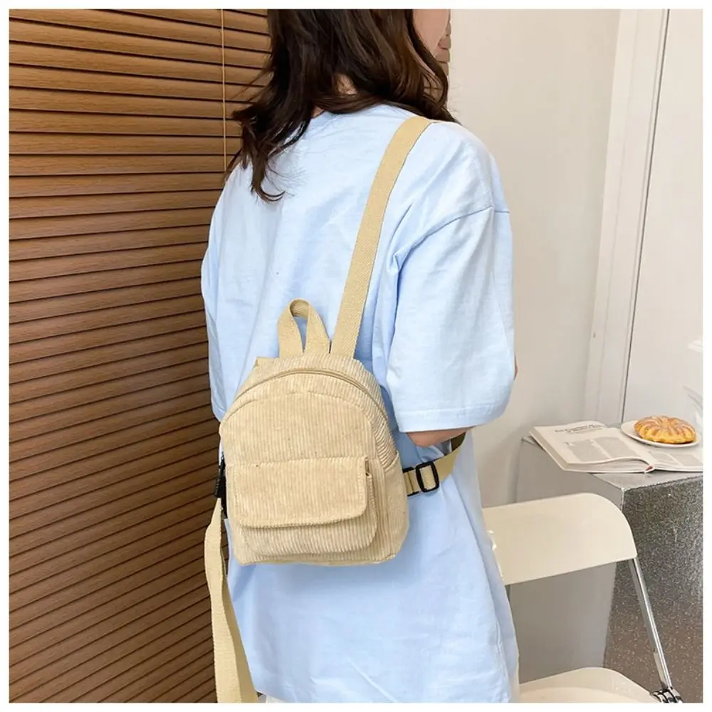 Fashion Soulder Bag Corduroy Backpack Rucksack Commute School Bags Casual Simple Student Bookbags Traveling