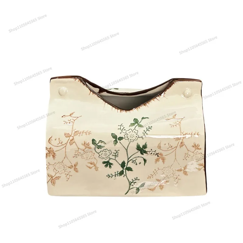 For ceramic tissue box button shape home living room ceramic pumping carton desktop napkin storage ornament