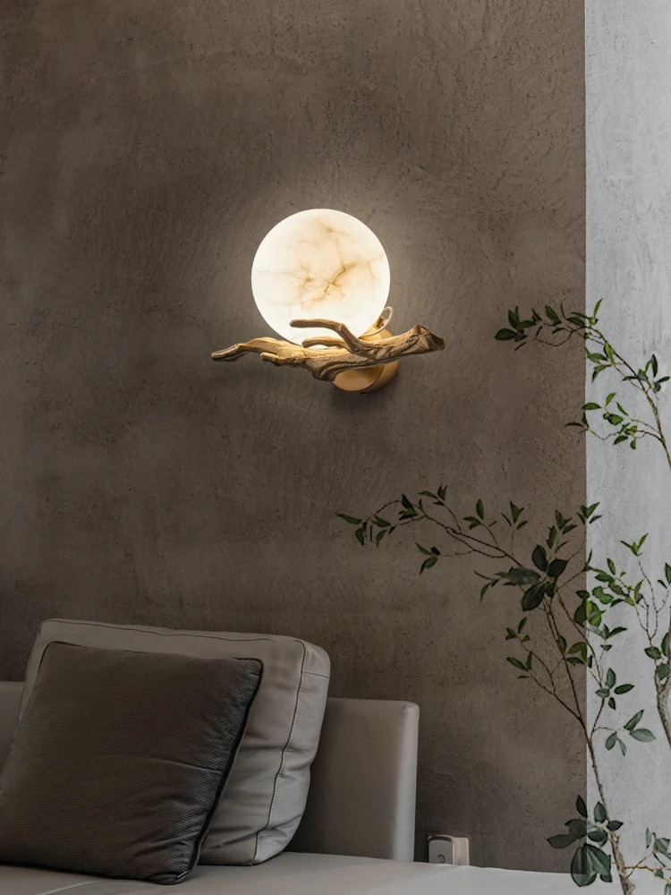 Outdoor waterproof wall lamp New Chinese all-copper wall  Outdoor landscape garden garden Marble moon balcony
