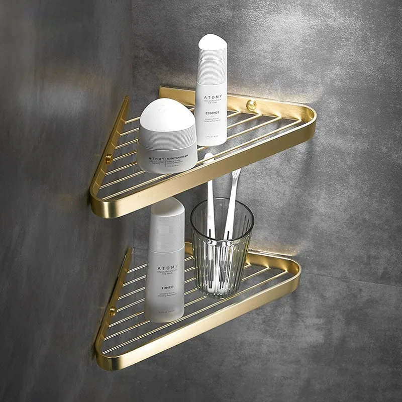 

Copper Gold Bathroom Storage Holder Chrome Bathroom Shelf Wall-mount Rose Gold Bathroom Corner Shelf kitchen storage shelf
