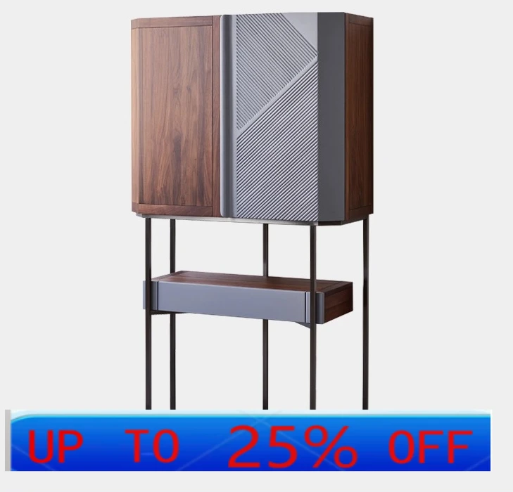 

LMM solid wood wine cabinet against the wall wrought iron black walnut solid wood light luxury cabinet