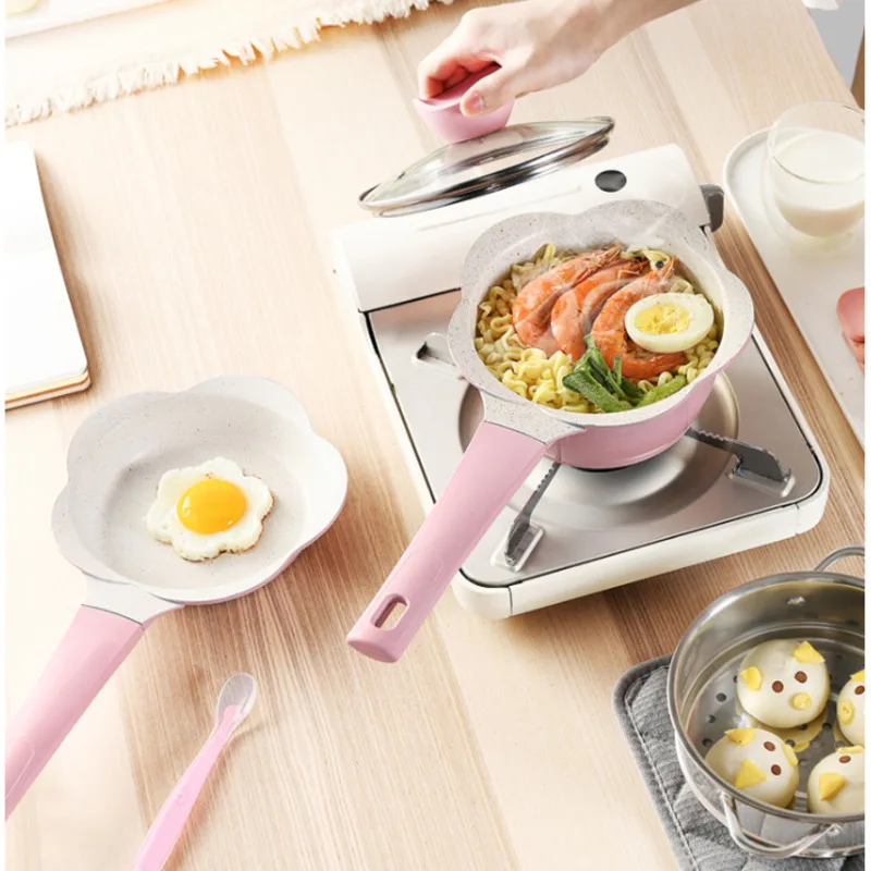 18CM  Aluminum Alloy Children Frying Pan Non-stick Milk Pan Baby Food Supplement Pot Soup Porridge Pot Kitchen Cookware Supplies