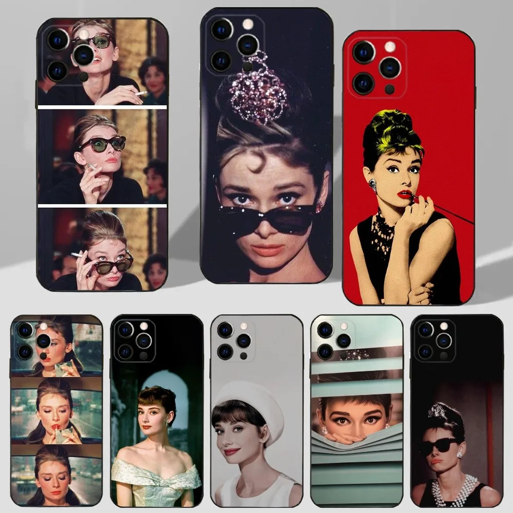 

Actor A-Audrey H-Hepburn Phone Case For iPhone 16,15,14,13,12,11 Plus,Pro Max,XS,X,XR,SE,Mini,8,7 Soft Silicone Black Cover