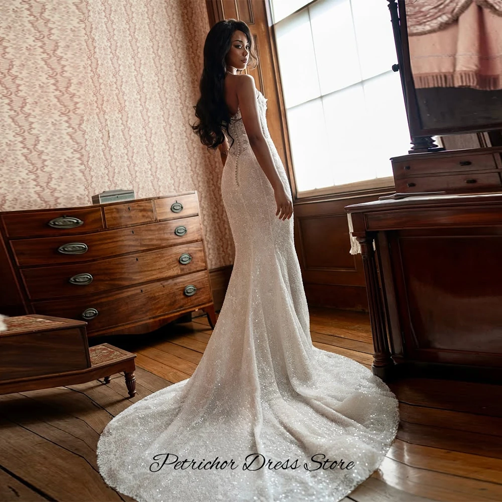 Romantic Lace Customized Wedding Dress Sexy Strapless Mermaid Bridal Gown with Jacket  Graceful 3D Flowers Pearls Robe de mariée